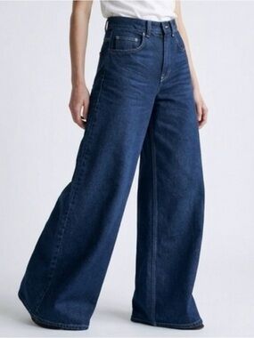 Zara Dark Blue High Rise Barrel Jeans